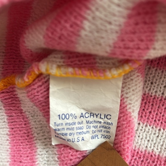 Colorful 80s Acrylic Striped Sweater Made in USA XS/S Crewneck Knit Pullover - Picture 5 of 11